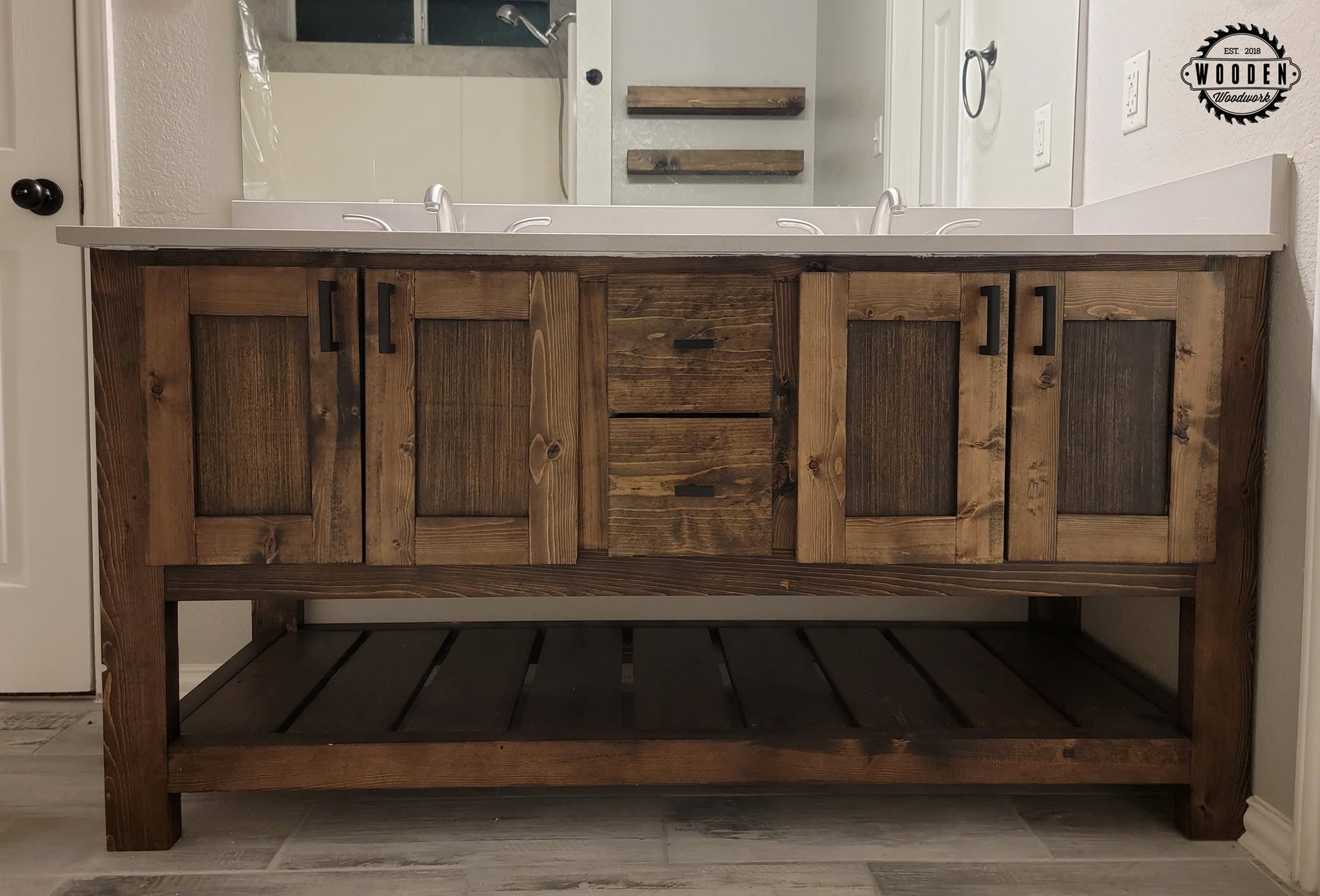 Custom bathroom vanity by Wooden Woodworks in Central Texas