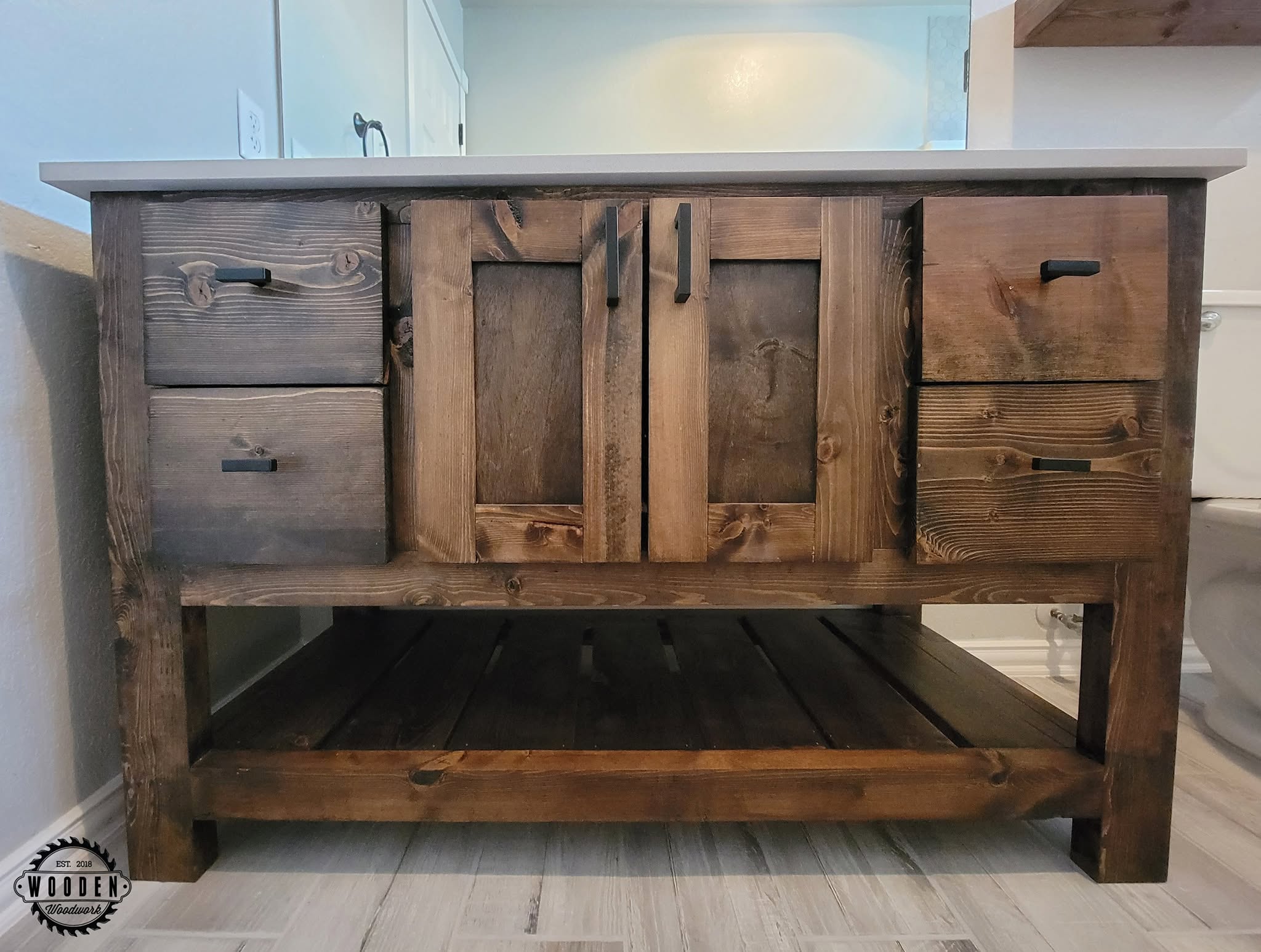 Custom bathroom vanity by Wooden Woodworks in Central Texas