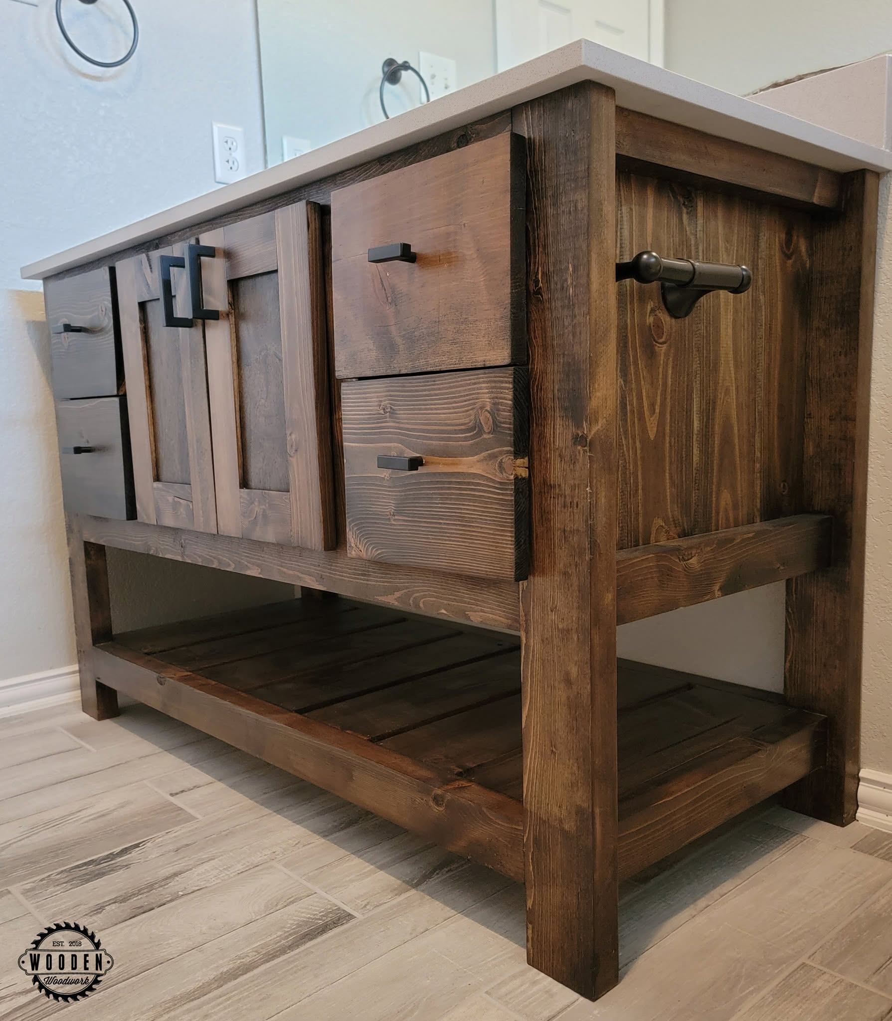 Custom bathroom vanity by Wooden Woodworks in Central Texas