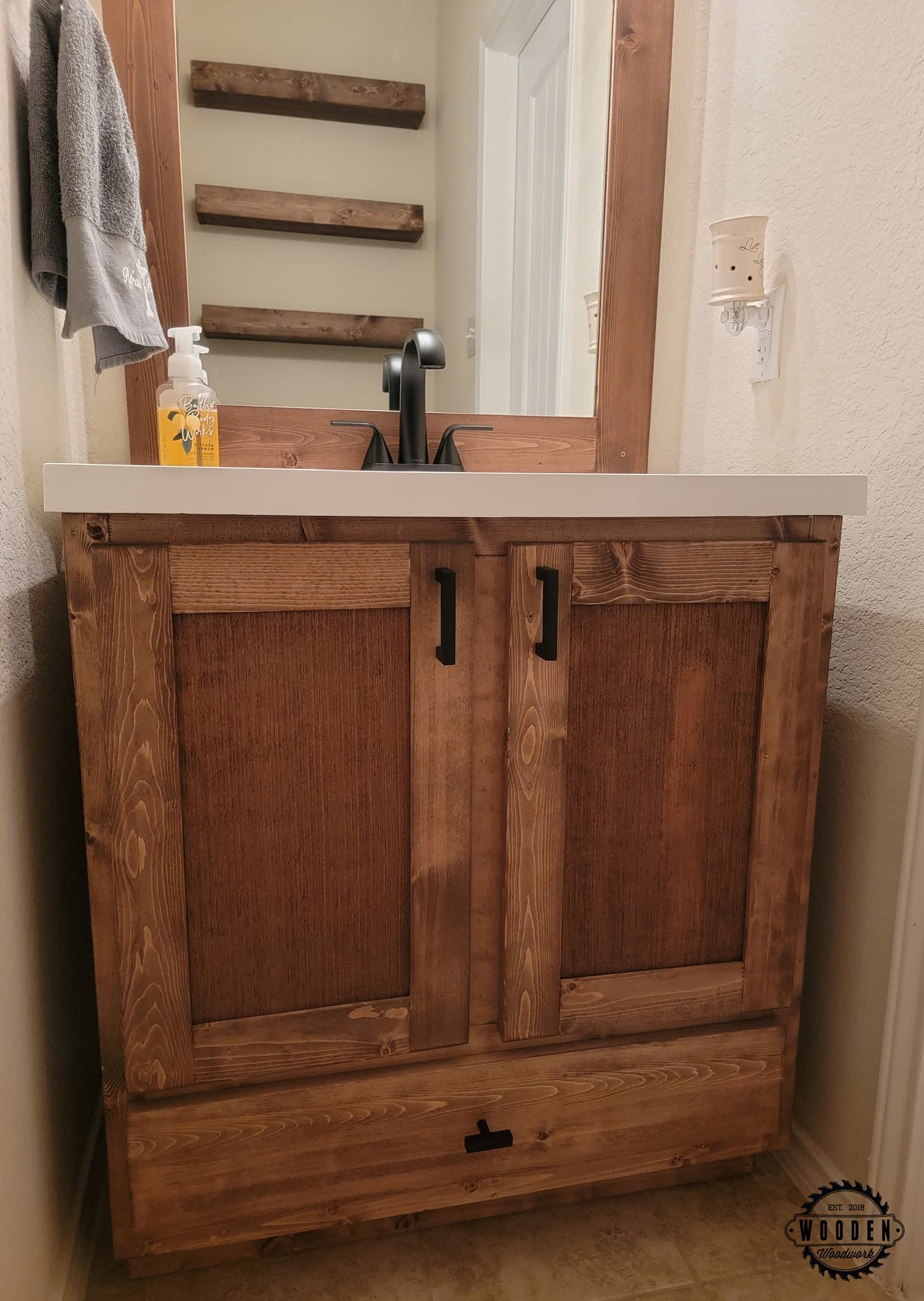 Custom bathroom vanity by Wooden Woodworks in Central Texas