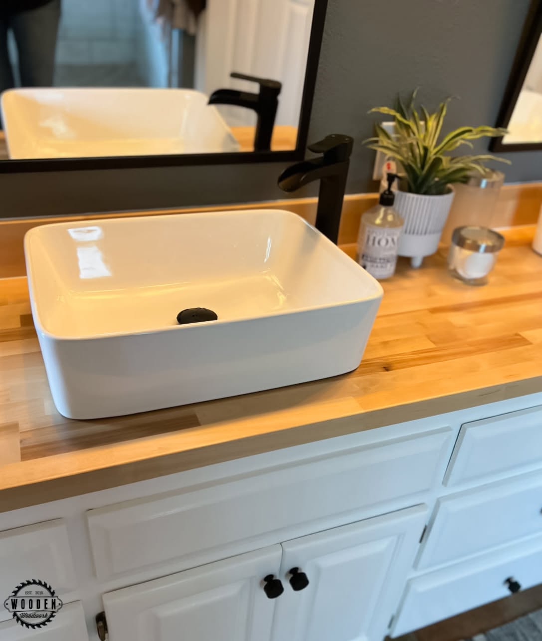 Custom bathroom vanity by Wooden Woodworks in Central Texas