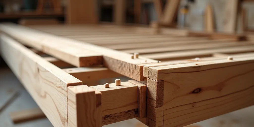 Why is it important to work slowly when disassembling a wooden bed frame without screws?