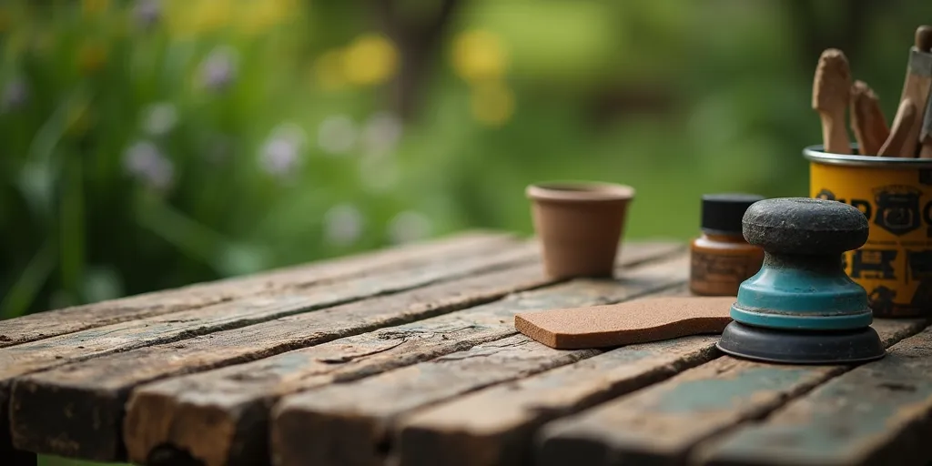 What is the first step in restoring a wooden bench?