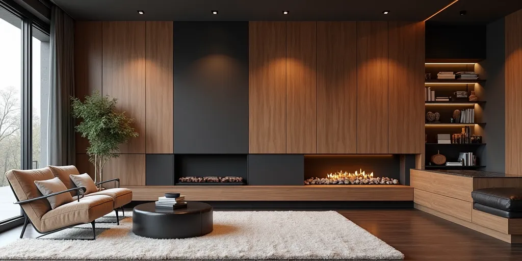 How can contrasting elements enhance wood paneling decor?