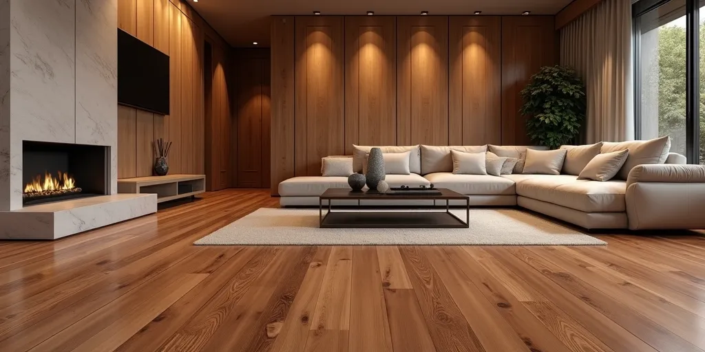 How can hardwood floors enhance wood paneling?