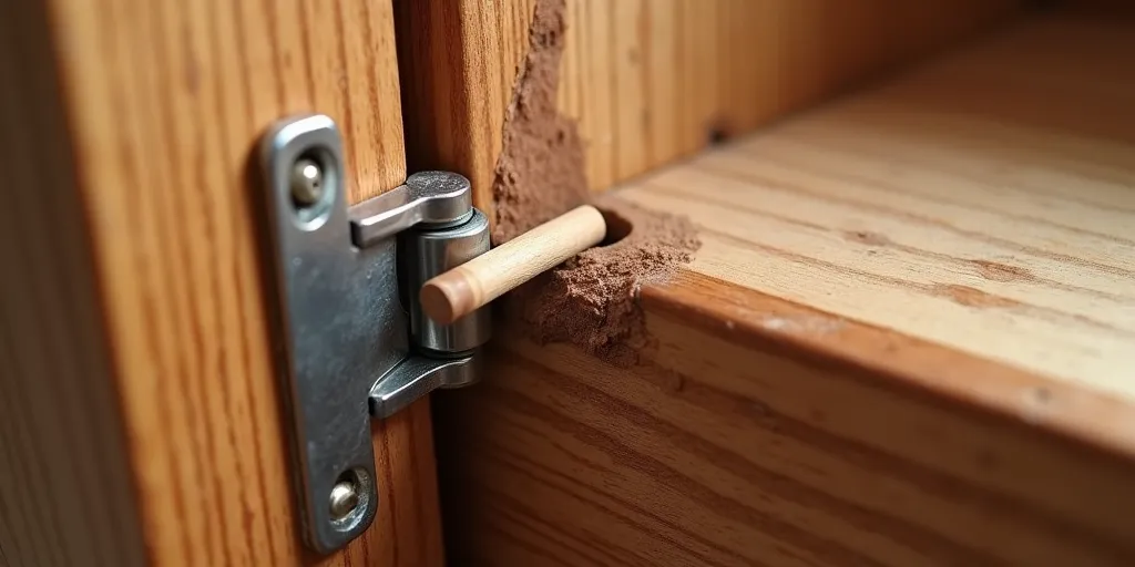 How can you secure a cabinet door if the stripped screw hole is too damaged?
