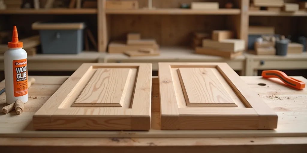 How do you assemble cabinet doors using wood glue?