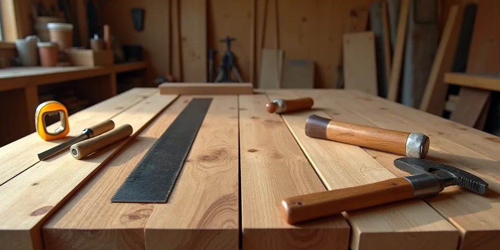 What materials and tools are needed to build a work table out of wood?