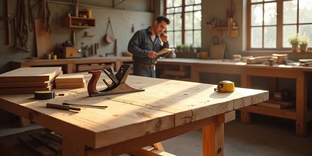 What steps are involved in cutting and assembling a wooden work table?