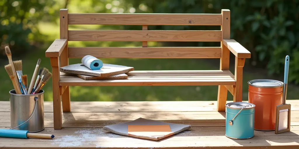 What materials are needed to repaint a wooden bench?