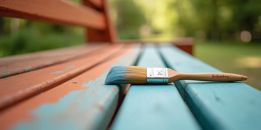 What is the process for applying primer and paint to a wooden bench?