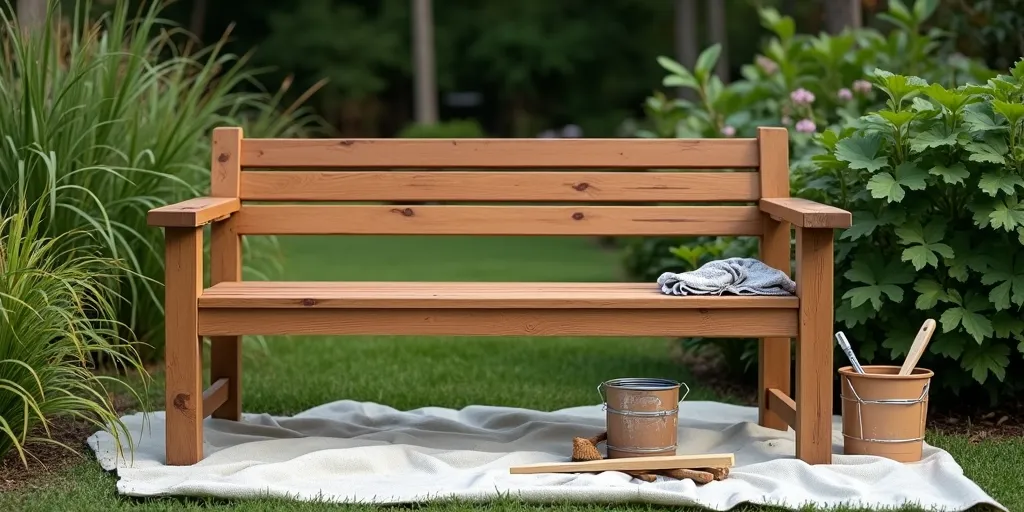 How can you ensure the wooden bench is properly repainted and ready for use?