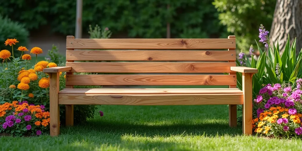What finishing touches can be added to protect and enhance a wooden bench with a back?