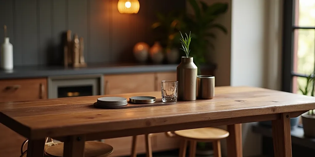 What finishing touches can be added to a diy wooden bar table?