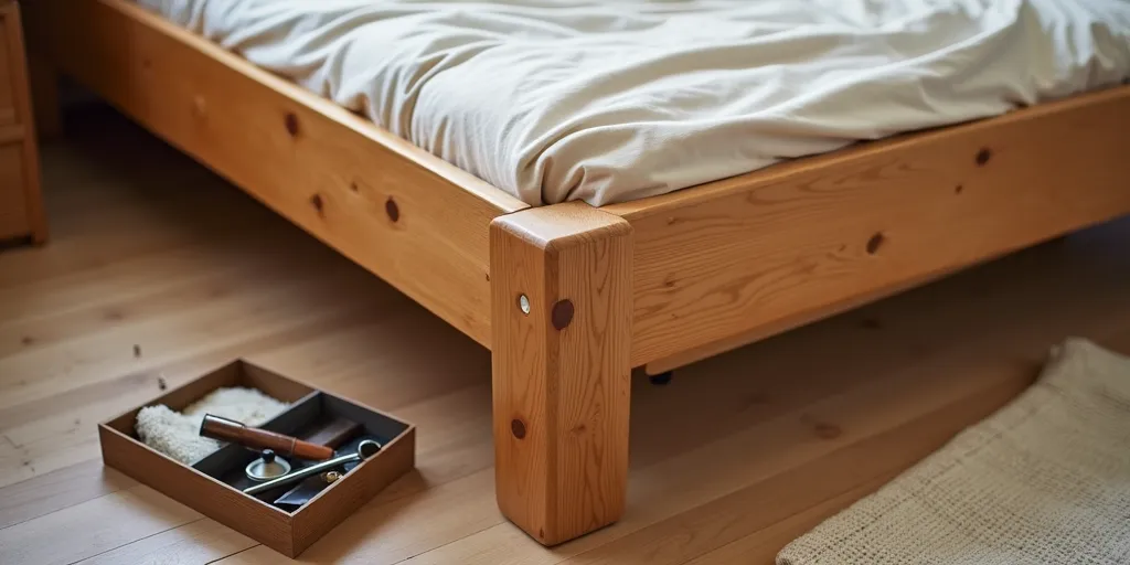 How can regular maintenance prevent a wooden bed frame from squeaking?