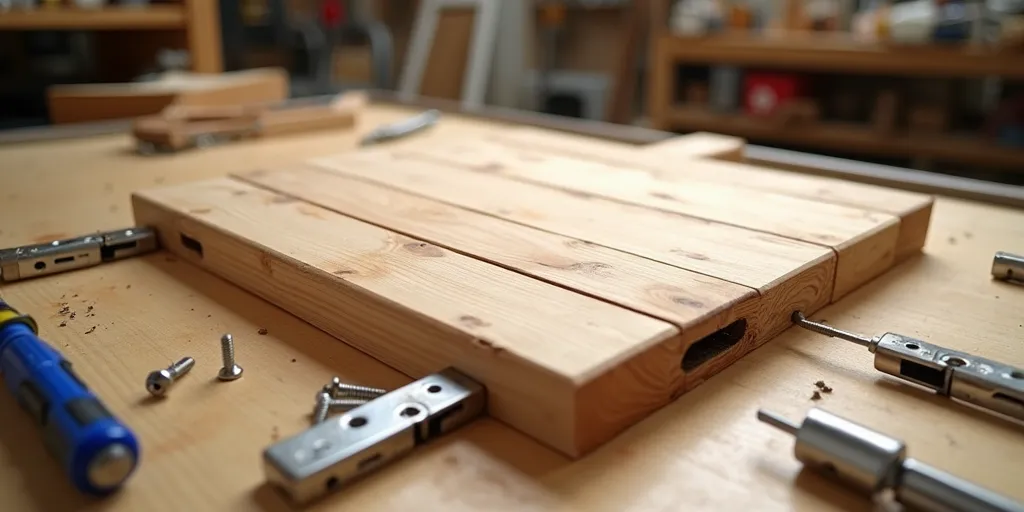 How do you assemble the tabletop of a wooden folding table?