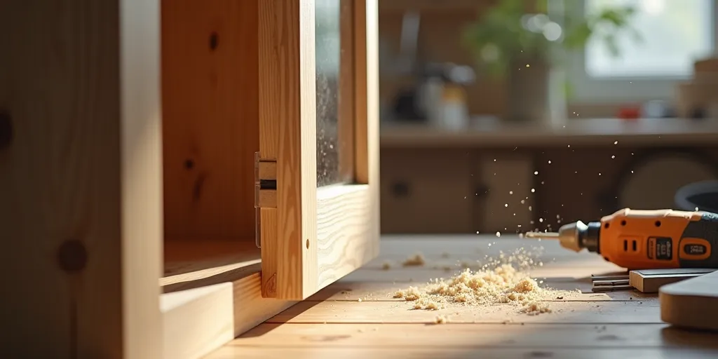 What additional steps can enhance glass attachment to wood cabinet?