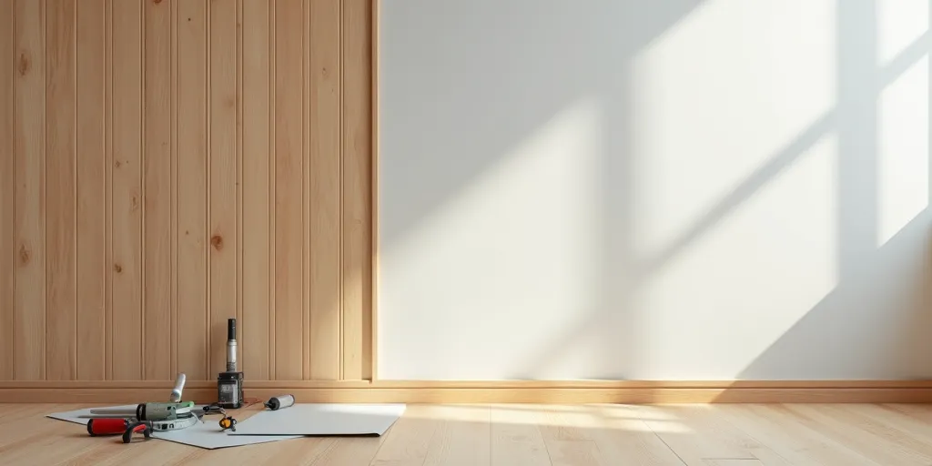 What steps are involved in covering wood paneling with drywall?