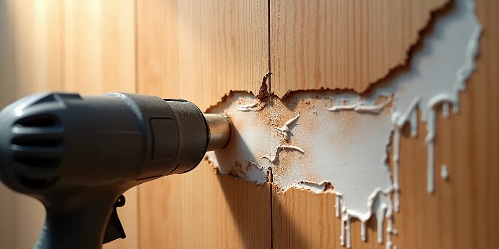 How do you remove glued wood paneling?