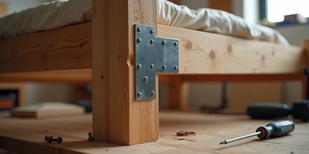 How can metal brackets help strengthen a wooden bed frame?