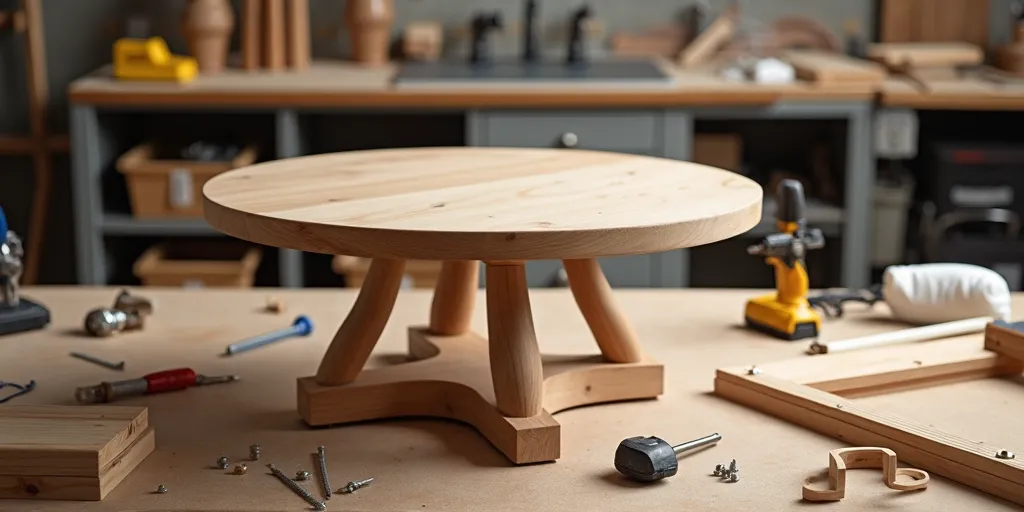 What steps are involved in assembling the legs and frame of a round wood coffee table?