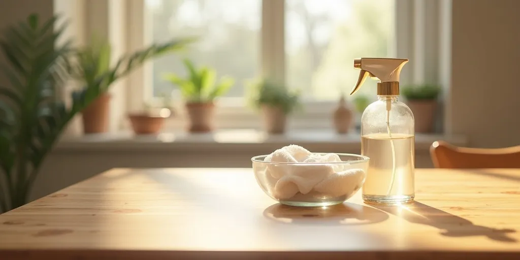 How can vinegar be used to effectively clean wood furniture?