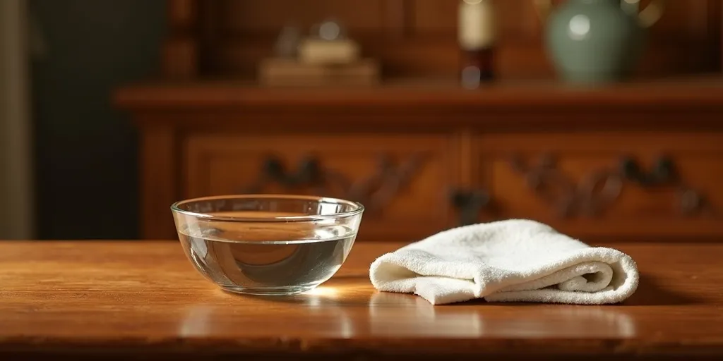 What are the steps for cleaning wood furniture with vinegar?