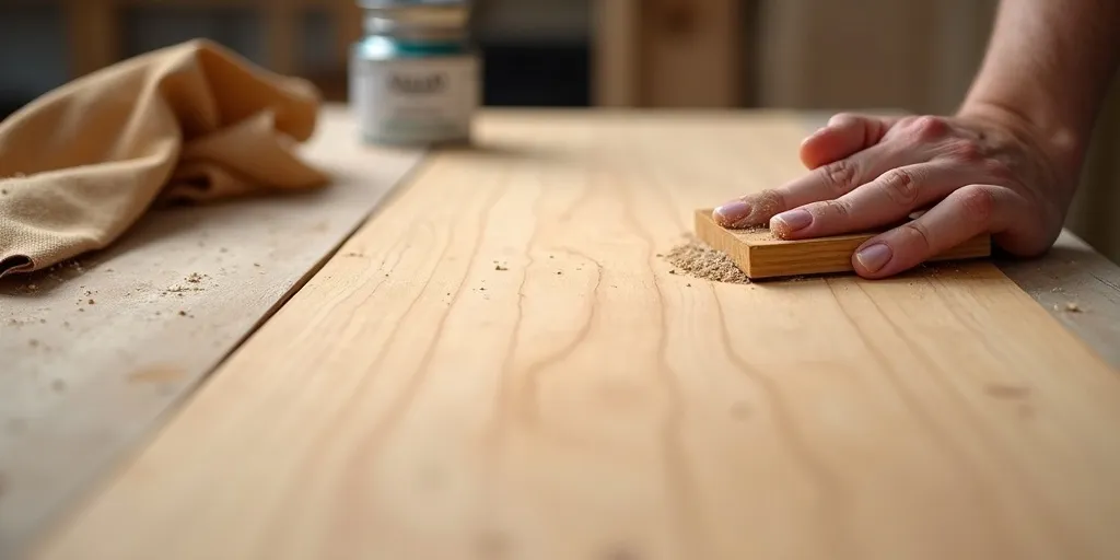 How do you prepare the wood surface before spray painting?