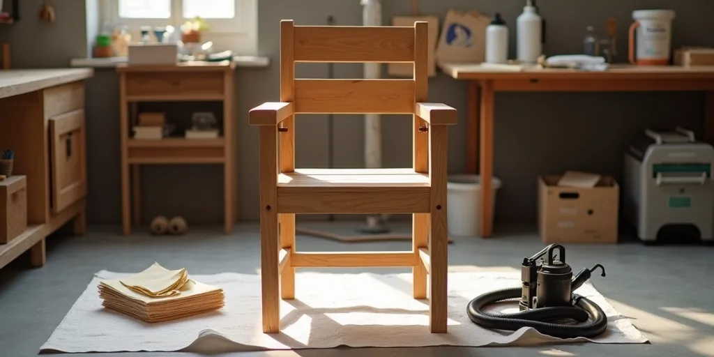How do you prepare a wooden chair for spray painting?