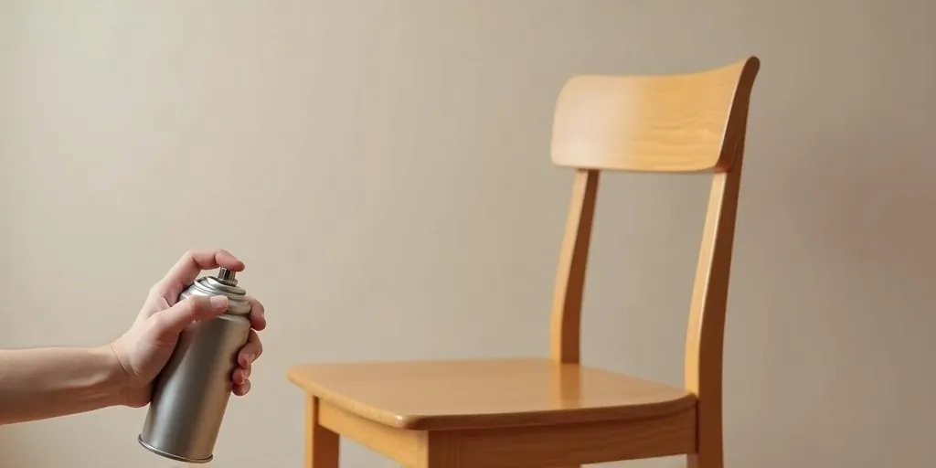 How far should the spray paint can be held from the chair when painting?