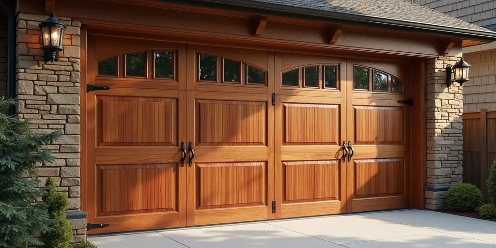 How can additional features affect the cost of a wooden garage door?
