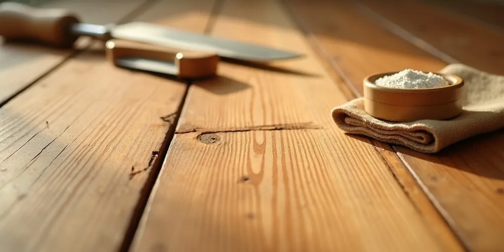 How can deeper scratches on wood floors be repaired?