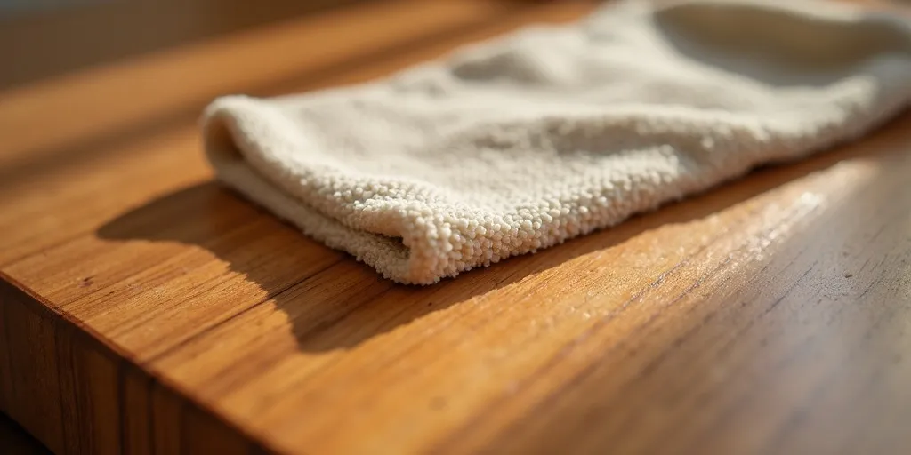 What should you use to apply polish in the direction of the wood grain?