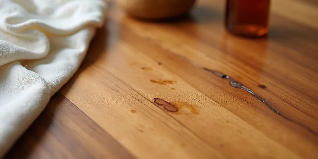 What should you do for stubborn stains or scratches on wood furniture?