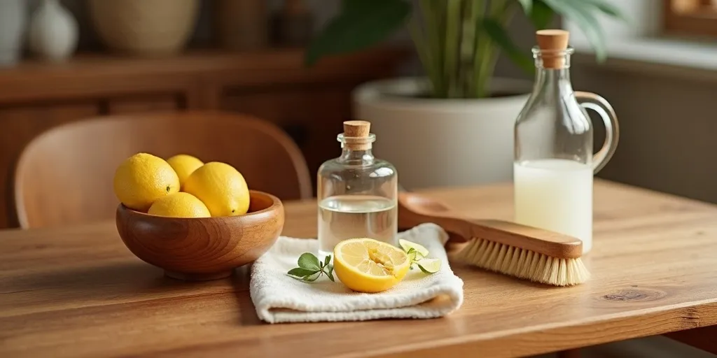 What cleaning solution can help remove smoke smell from wood furniture?
