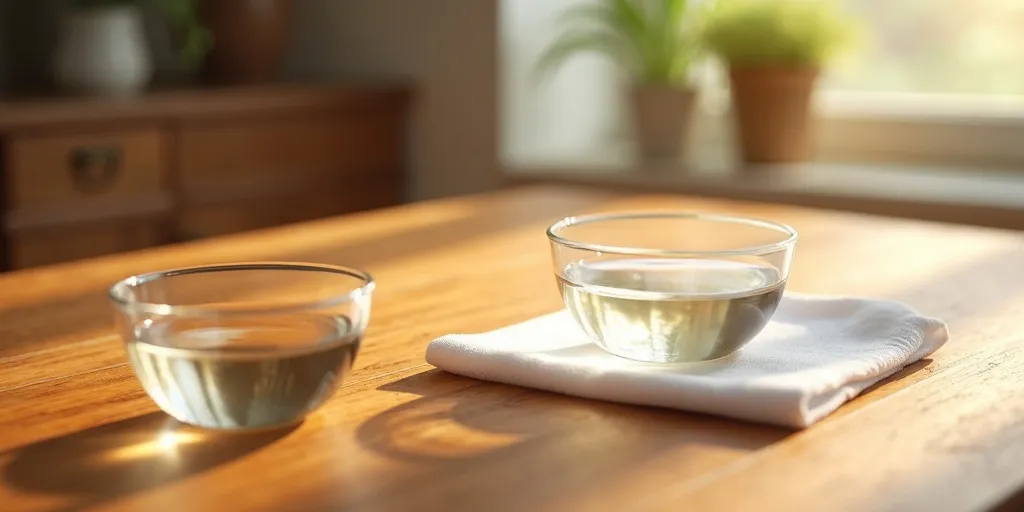 What is the benefit of using white vinegar to neutralize smoke smell on wood furniture?