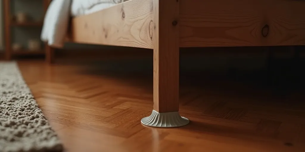 What are effective solutions to prevent bed sliding on wood floor?