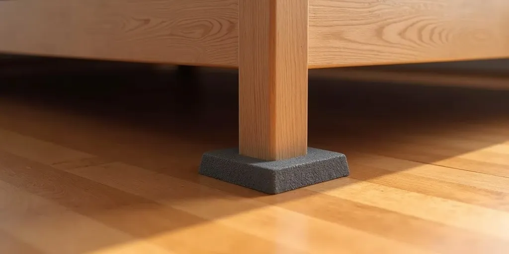 How can rubber pads help keep a bed stable on wood floor?