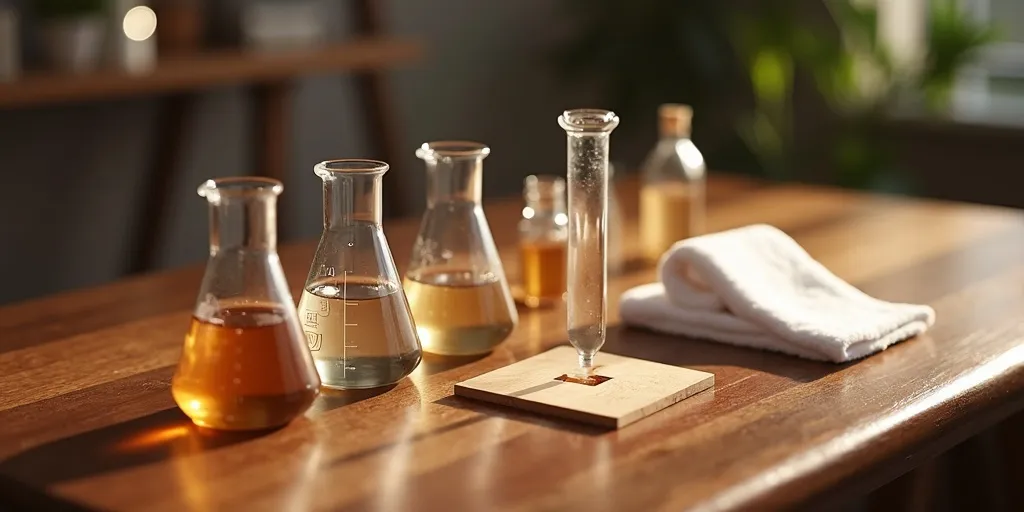 How can you test a cleaning solution before using it on wood floors?