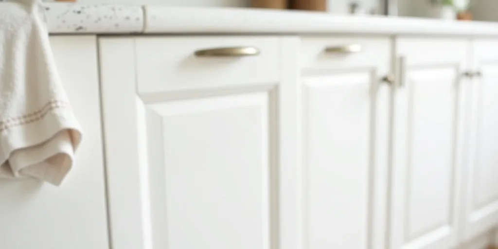 How can you remove stubborn stains from white wood kitchen cabinets?