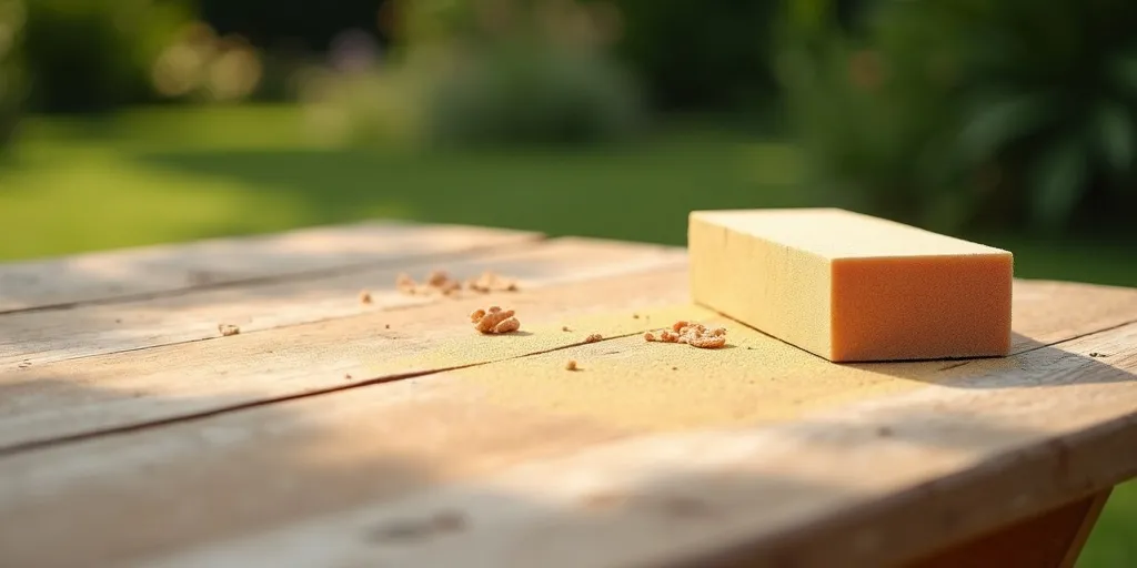 What is the first step in painting an outdoor wooden table?