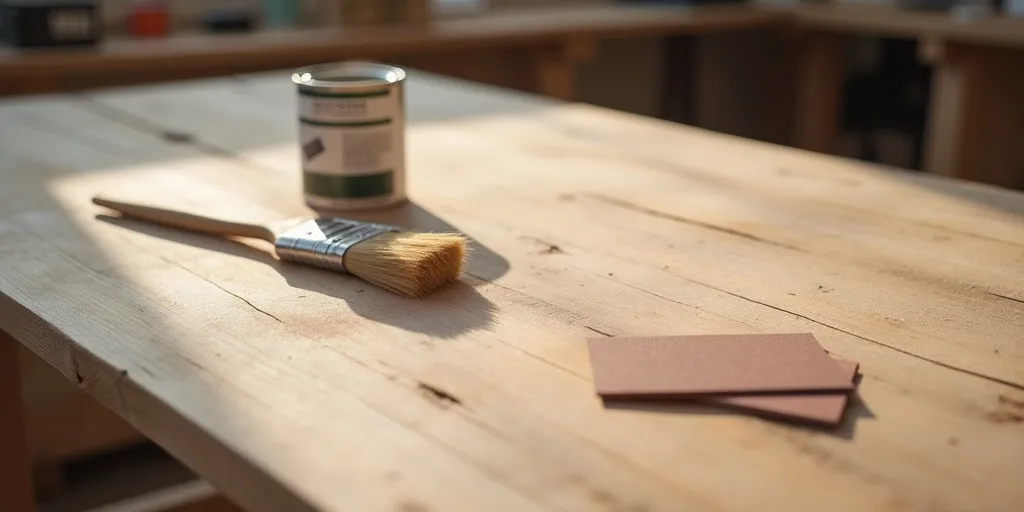 How can you ensure the paint adheres properly to the wooden table?