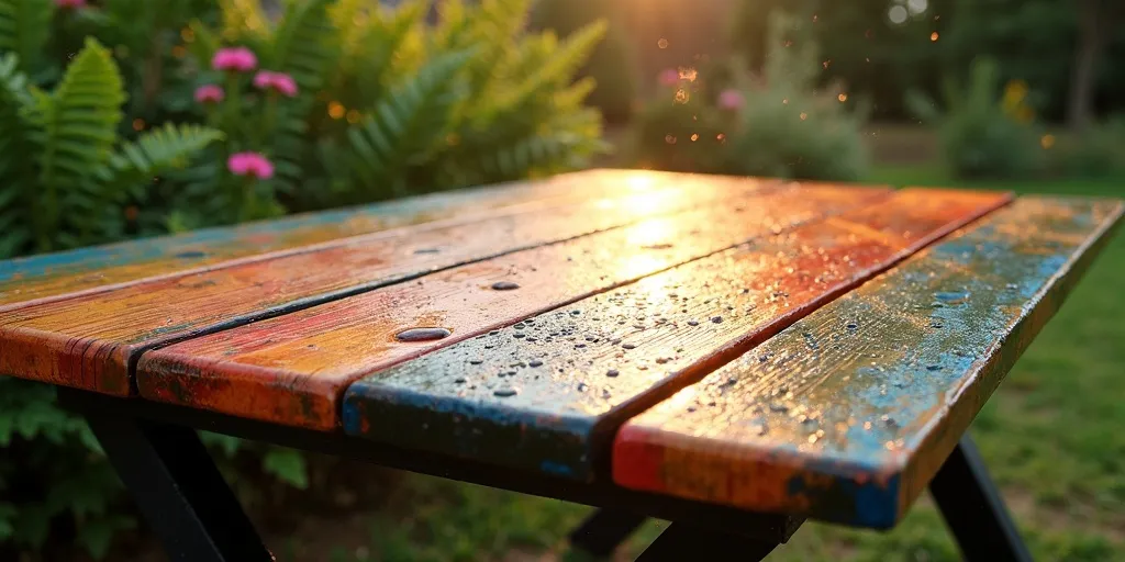 Why is it important to apply a clear sealant to the painted outdoor wooden table?
