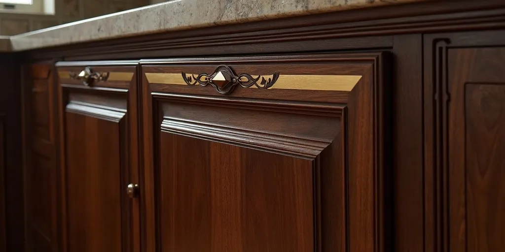 How can design elements be added to custom cabinet doors?
