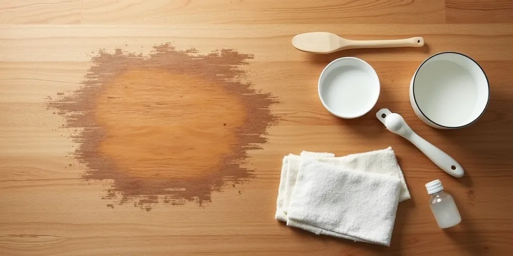 How can you safely remove dried acrylic paint from a wooden table?