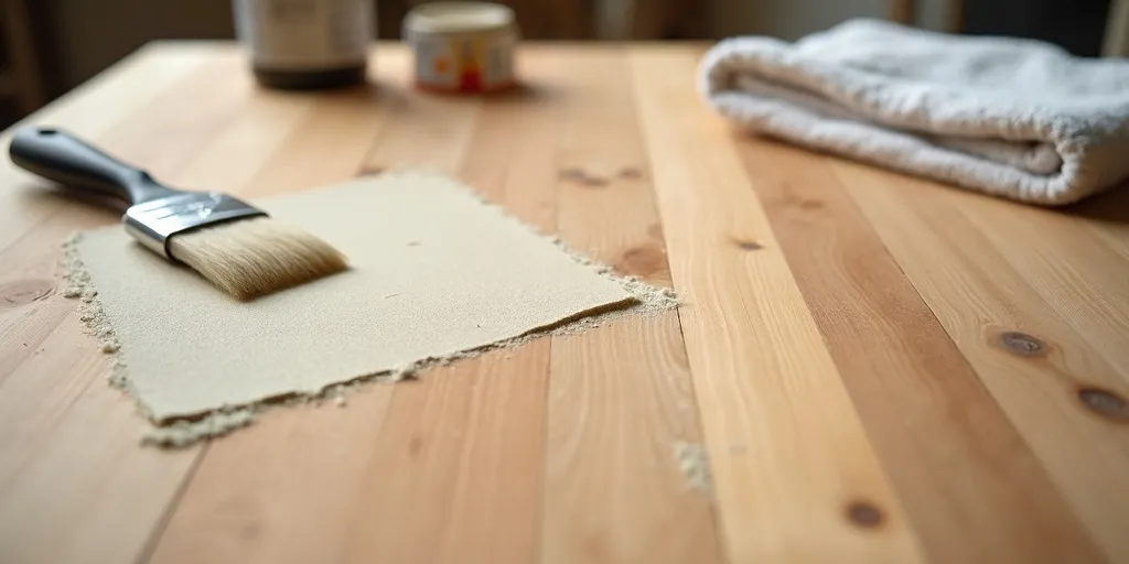 How do you prepare the surface of a wooden coffee table for painting?