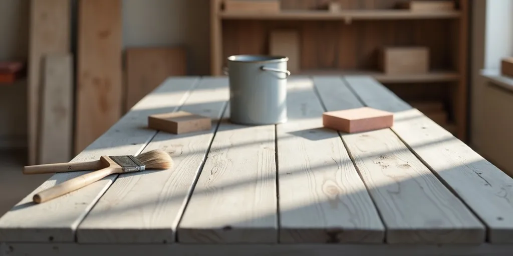 How can you achieve a durable finish when painting a wooden table grey?