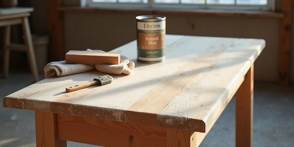 How do you prepare a wooden table for repainting?