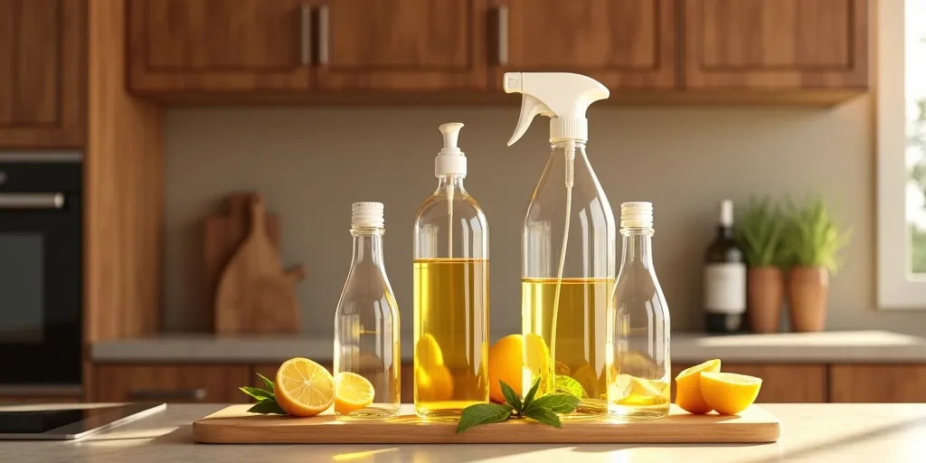 Which cleaning solution is safe for wood kitchen cabinets?