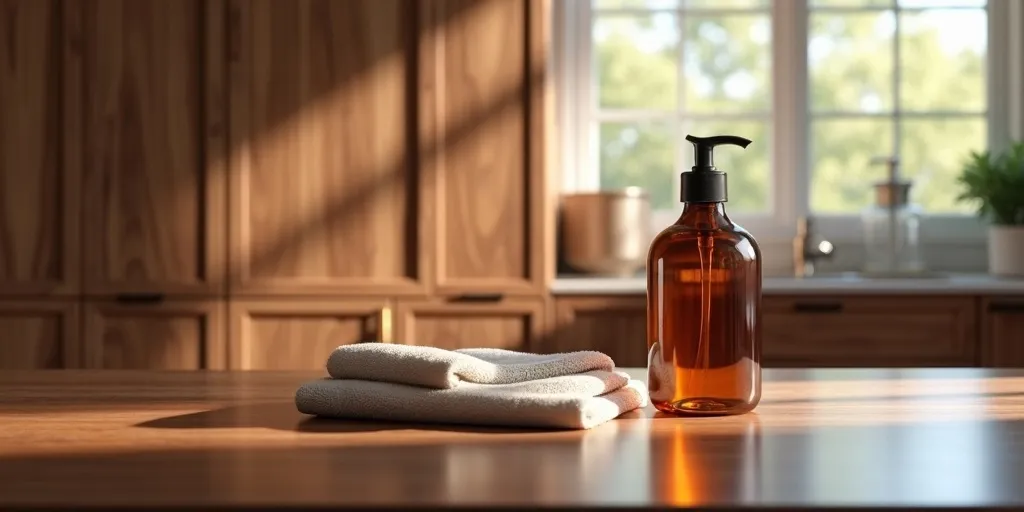 What can you use to add extra shine to wood kitchen cabinets?